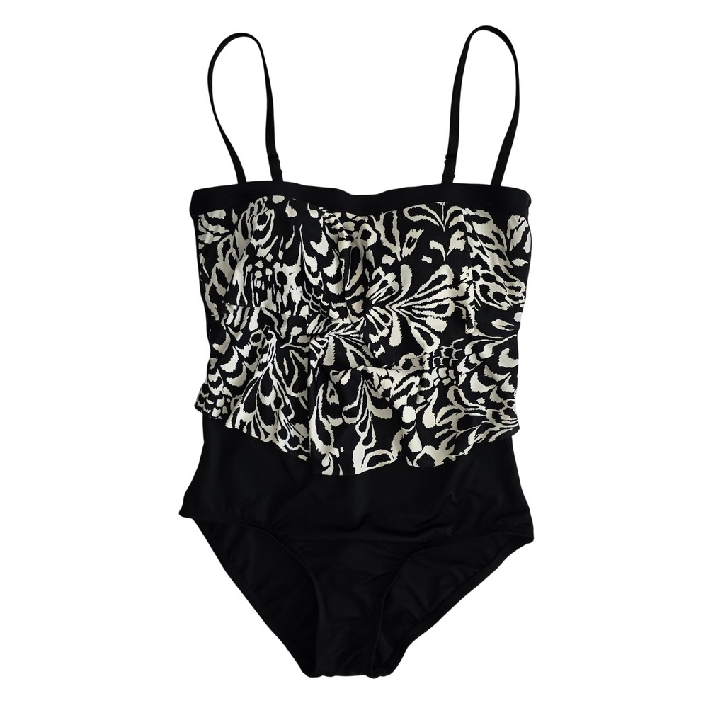 Jantzen Women's One Piece Swimsuit Overlay Bandeau Floral Black White 8